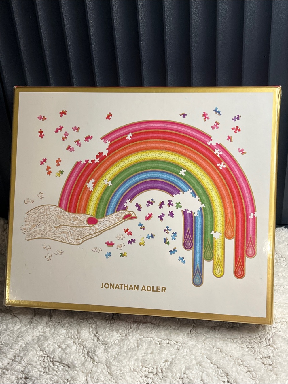 Jonathan Adler Gold-Trim Rainbow Puzzle Box 750 Piece Shaped Foil Multicolor